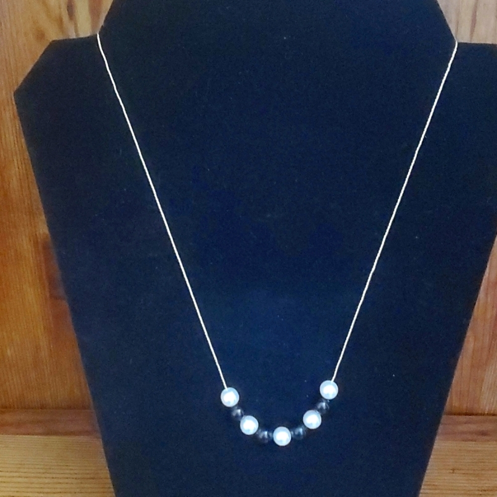 Pearl like beaded gold tone chain